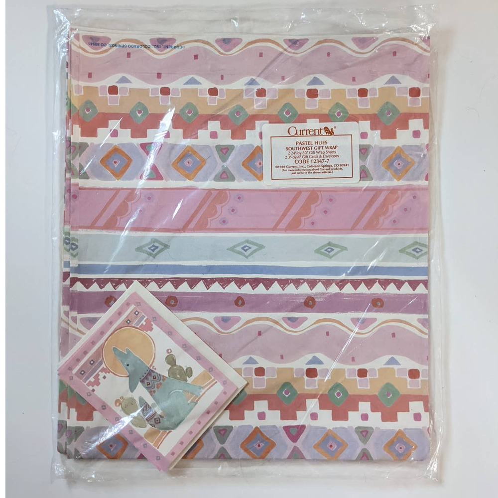 Vintage 80's Pastel Hues Southwestern Giftwrap w/‎ Notecards from Current UNUSED - Picture 2 of 9